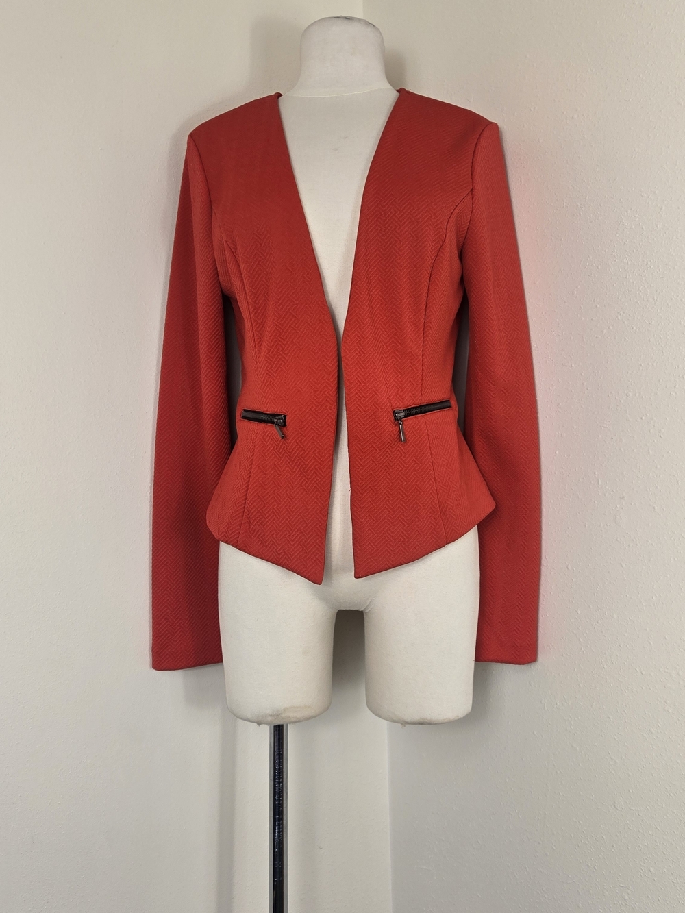 Stoosh Red Open-Front Blazer with Zip Accents